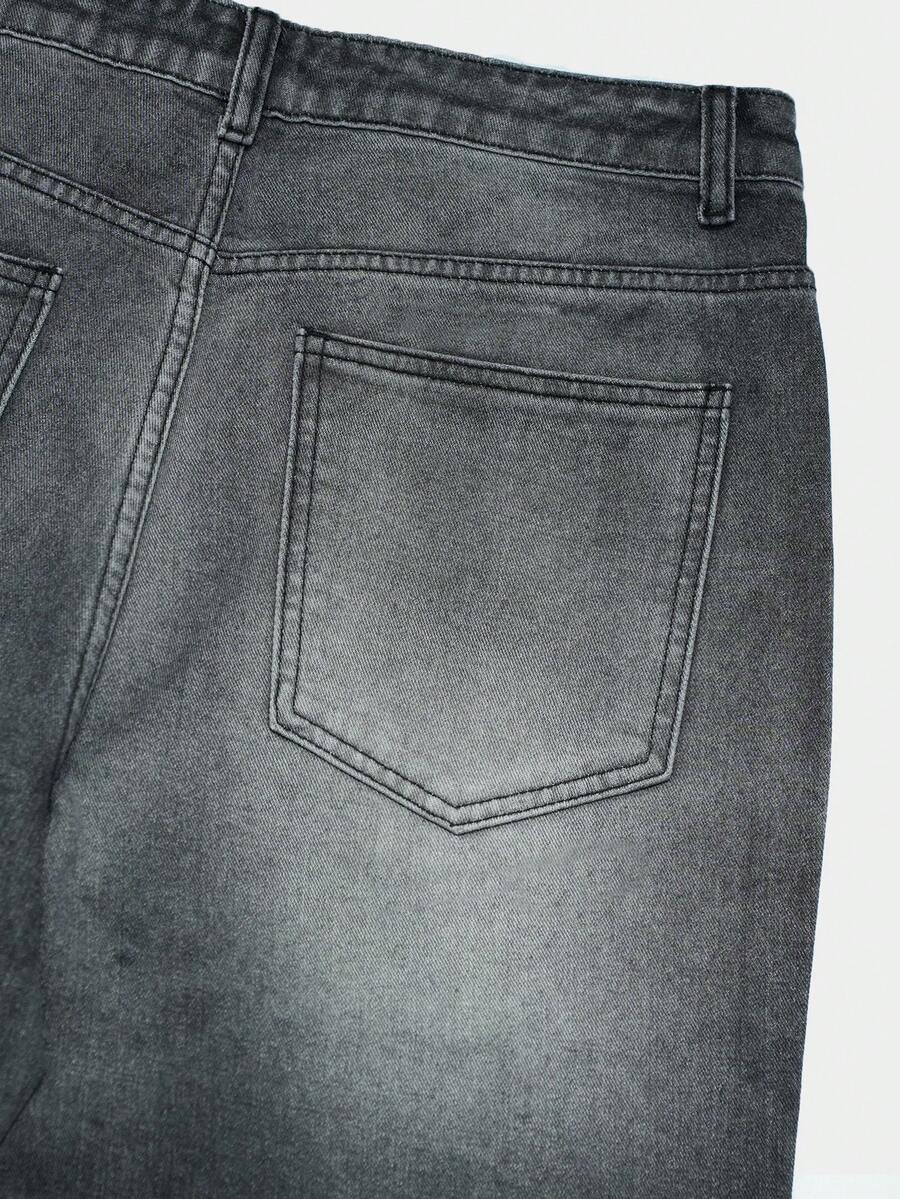 Manfinity EMRG Men's High Street American Streetwear Gradient Washed Rhinestone Embellished Loose Wide Leg Jeans,Black,Autumn,Rave Grey Baggy Pants Gift For Husband - Black - View 5